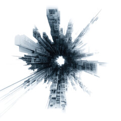 Abstract city view, radial distortion