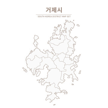 geoje-si Line Map. Illustration of Local Cities in Gyeongsang-do, South Korea