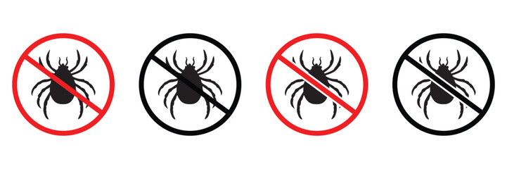 No Ticks and Mites Sign Vector – Prohibited Parasite and Infection Carrier Icon Set