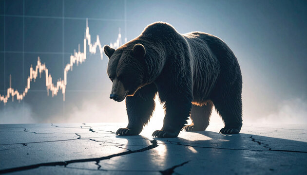 Bear Silhouette in Shadow Over Market Graph. Economy Concept. Generated Image