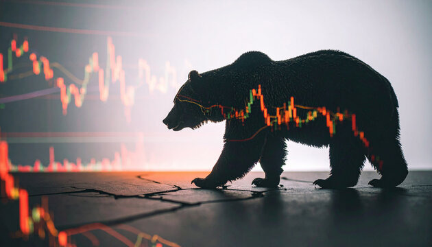 Bear Silhouette in Shadow Over Market Graph. Economy Concept. Generated Image