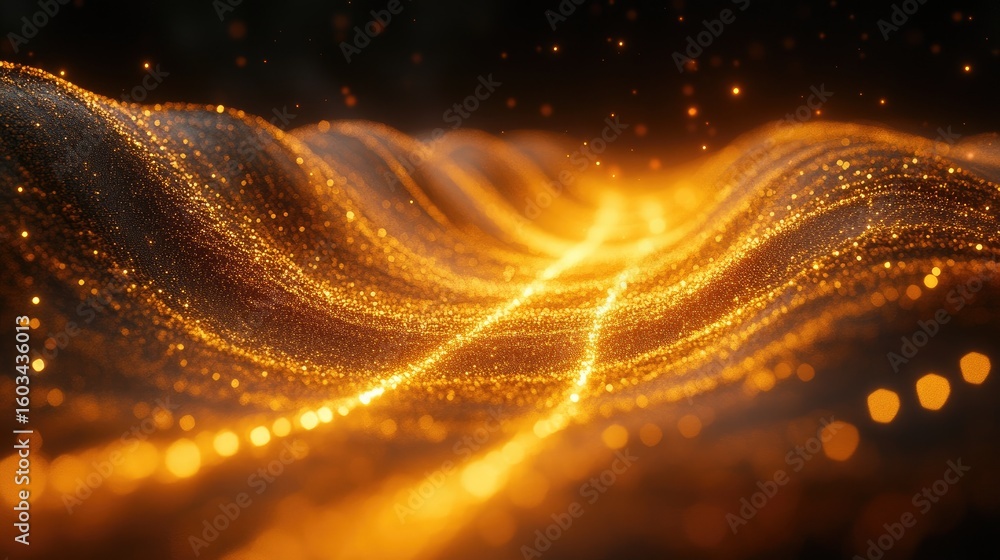Poster abstract golden sparkling wave background with bokeh for celebrations and events