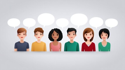 Cartoon characters with speech bubbles for communication concept.
