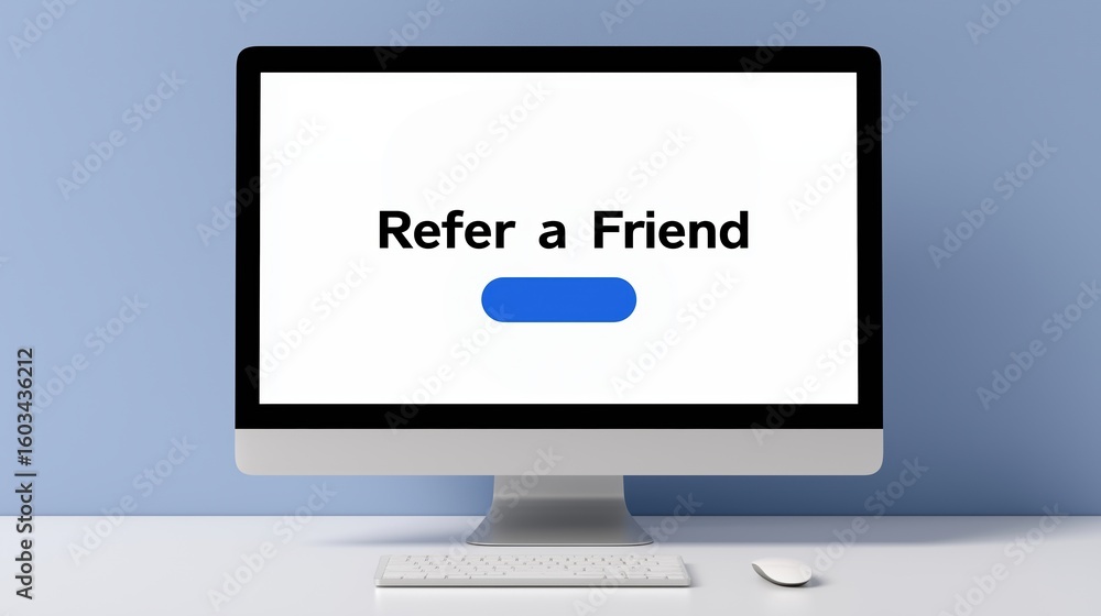 Poster referral program, refer friend and earn concept, computer screen displaying a 
