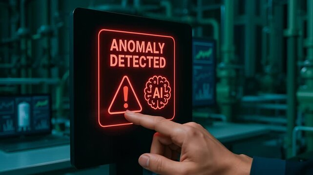 Anomaly alert digital screen industrial plant with AI technology for green hydrogen monitoring and safety control system ensuring efficient operation
