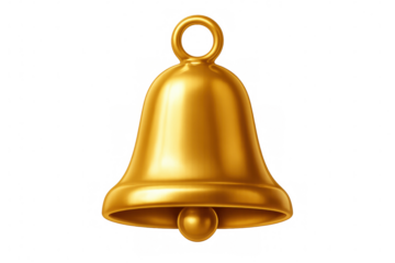 Golden bell chiming, producing celebratory sound against transparent backdrop, ideal for holiday and festive event imagery