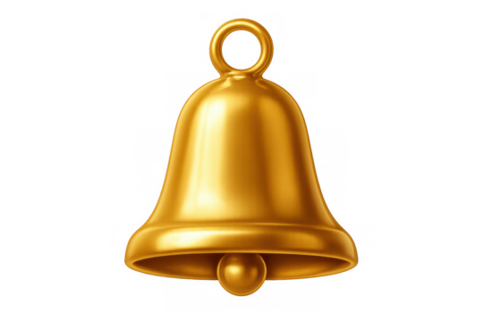 Golden bell chiming, producing celebratory sound against transparent backdrop, ideal for holiday and festive event imagery