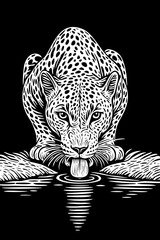 Intense Leopard Drinking Reflection © Fadil Rambey