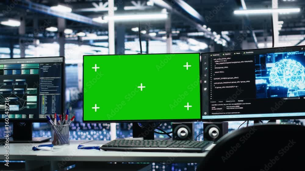 Poster green screen computers in data center supporting ai training workflows and automation of equipment s