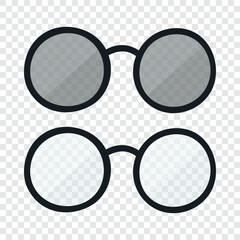 Flat Simple Round Glasses Vector Icon. Round Glasses Clipart Set. Black Frame Eyewear. Vintage Eyeglasses. Retro Spectacles. Vector Illustration