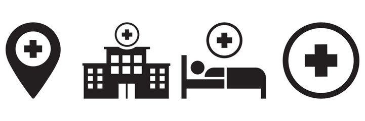 Hospital Icon Set – Medical Clinic and Healthcare Facility Symbols Vector Illustration
