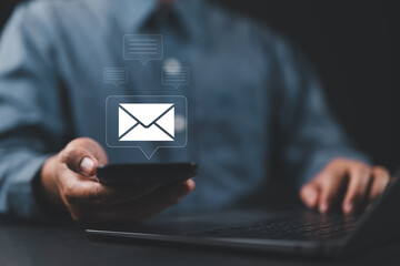 Email communication via digital device message sending, chat notifications, and online...