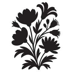 Black Floral Silhouette Vector Design Isolated on White Background