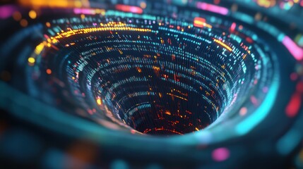 Abstract swirling vortex of digital data