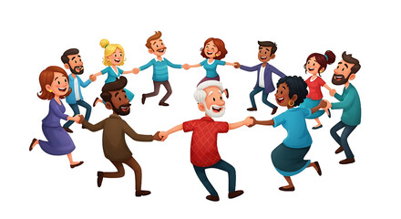 International day of democracy: diverse people holding hands illustration, social participation, unity