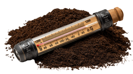 Black coffee grinder with brown coffee beans isolated on a white background