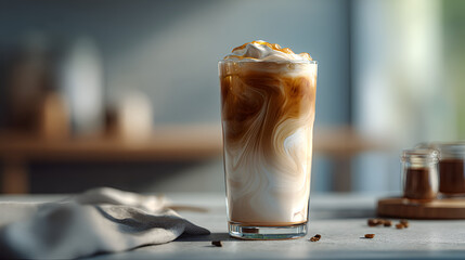 Iced coffee with whipped cream: A sweet, layered drink, perfect for a refreshing indulgence.
