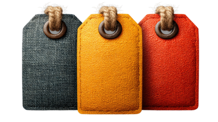 Vintage brown leather accessory with a blank red price tag, perfect for a retro business or fashion concept