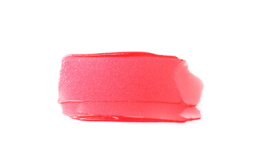 Bright red lip gloss isolated on white, top view