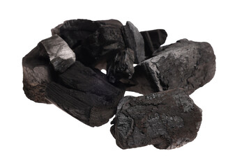 Pieces of black coals isolated on white