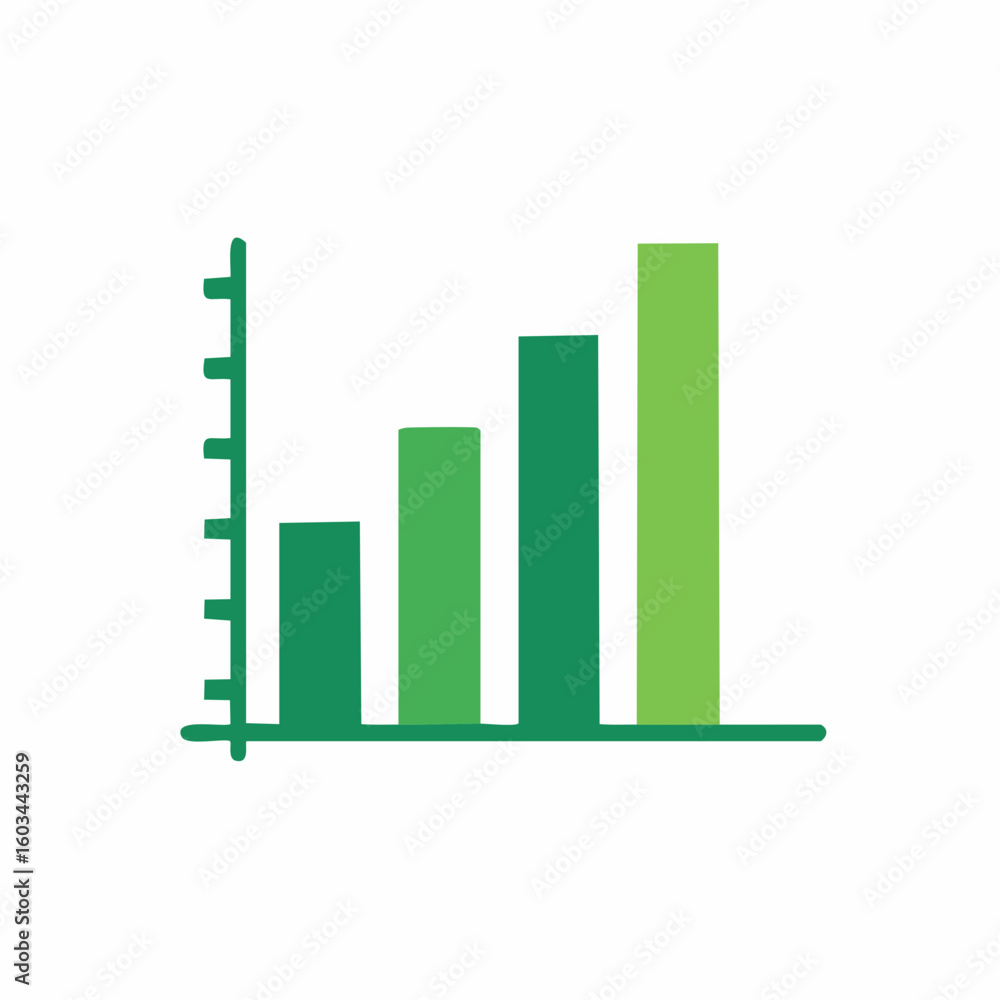 Poster a green bar graph showing increasing data representation, isolated on white.
