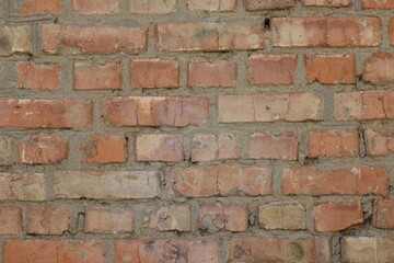 Texture of old red brick wall as background, closeup