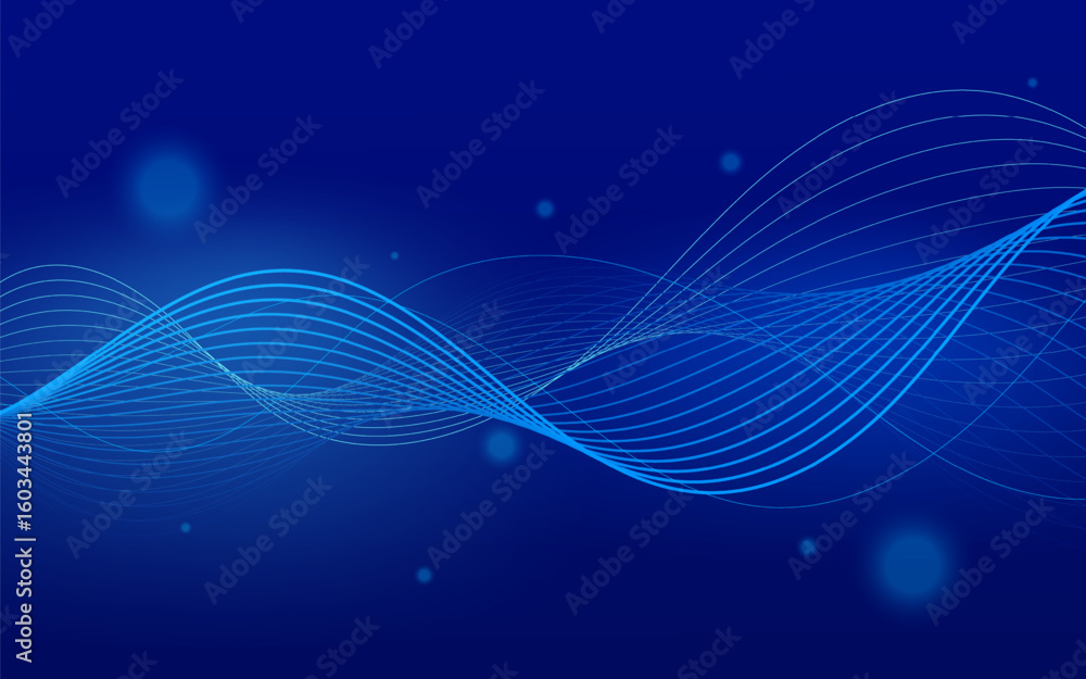 Fototapete Digital technological background blue gradations with shinning waves line colorful pattern blur effect trendy 