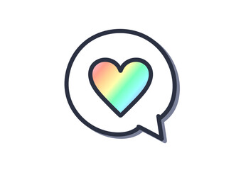 クールグレイ色の筆で描いた、吹き出しアイコン「虹色のハート」, A speech bubble icon 