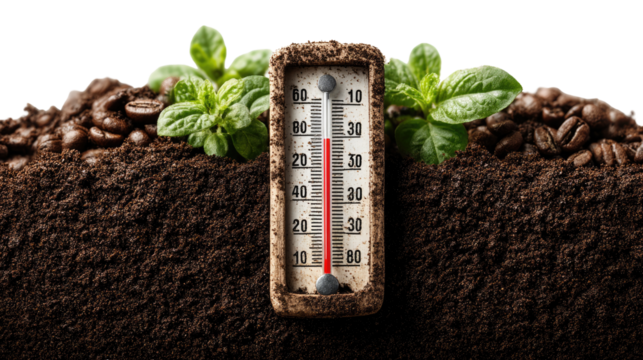 Temperature measurement instruments, showing Celsius and Fahrenheit scales, isolated against a white background, useful for agriculture, weather, or heat measurement of hot and cold objects