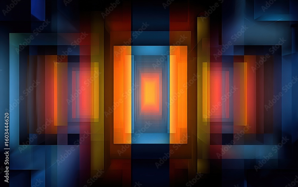 Aufkleber abstract geometric background with vibrant neon colors and symmetrical pattern featu rectangles and 