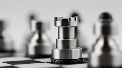 Close-up of a Metal Chess Queen Piece on a Classic Black and White Checkered Chessboard for Strategy and Game Concept Photography