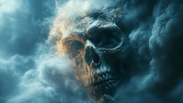 Ethereal Skull Amidst Swirling Clouds: A Hauntingly Beautiful and Surreal Visual  Experience