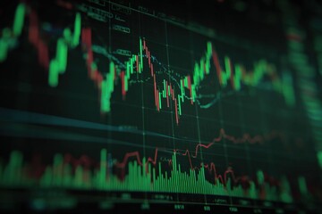 Dynamic stock market graph showing financial data trends and digital trading lines with colorful candlestick charts and line charts on screen