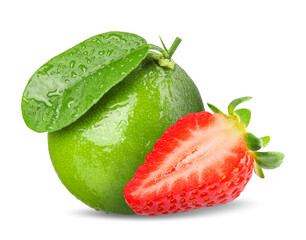 Fresh lime and strawberry isolated on white
