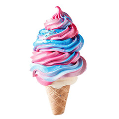 Vibrant pink and blue swirl ice cream cone