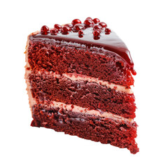 Sliced red velvet cake with pomegranate topping