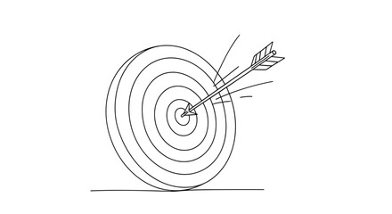 Illustration of an arrow hitting the bullseye of a target with concentric circles in black and white style