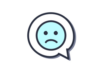 クールグレイ色の筆で描いた、吹き出しアイコン「人の顔（悲しい、不安、心配）」, A speech bubble icon "Human face (sad, anxious, worried)" drawn with a cool gray brush