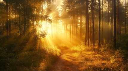 Fototapeta premium The arrival of spring in the Silent Forest is marked by an explosion of vibrant colors and radiant sun rays