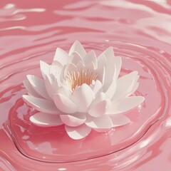 A white lotus flower is depicted floating gracefully on water, generating a soft and peaceful ripple effect