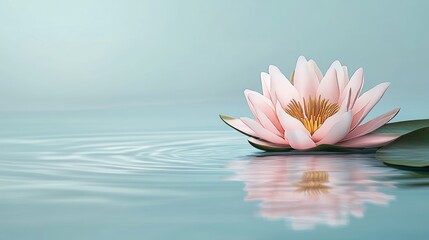 A peaceful watercolor illustration shows a serene lotus flower delicately floating amidst gentle ripples on calm water