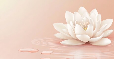 On water, an elegant lotus flower is beautifully illustrated with a soft pink background
