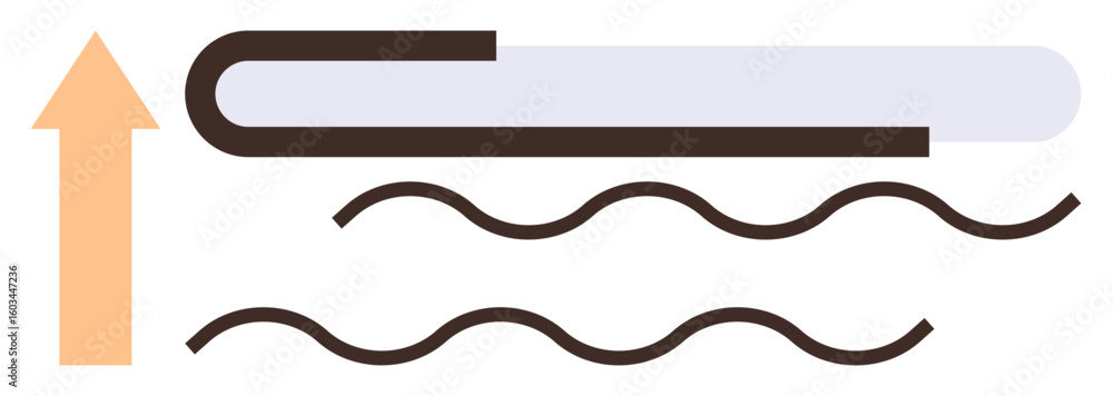 Poster straight line transitioning from wavy patterns with upward arrow concept, signifying heat, progress,