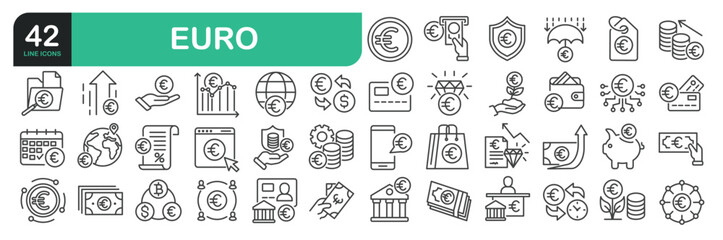 Set Of Euro Icons. Outline Symbols Elements Collection.