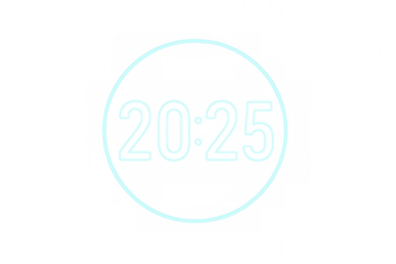 Sleek neon blue digital timepiece showing 2025, highlighting futuristic minimalist design against transparent backdrop