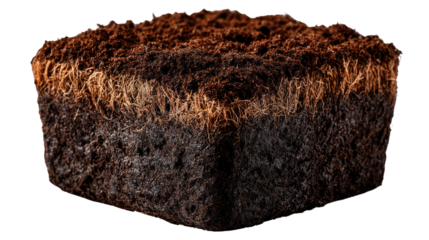 Earthen Cube: A square block of rich, fertile soil showcases the intricate layers and textures that nurture growth, evoking a sense of grounding, life and the promise of the environment.