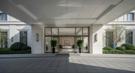 Elegant Building Entrance with Automatic Doors