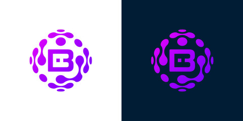 Abstract globe logo with letter B, technology sphere, for digital, technology, computer data