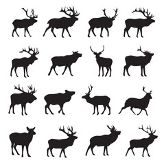 Fototapeta premium vector illustration of bull elk silhouette set, Black & White silhouette set