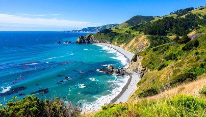 Coastal vista, dramatic cliffs, turquoise water